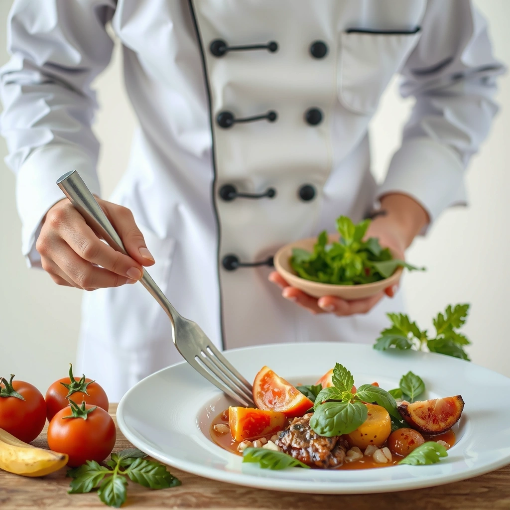 Chef préparant un plat sain selon la méthode NutriFrance